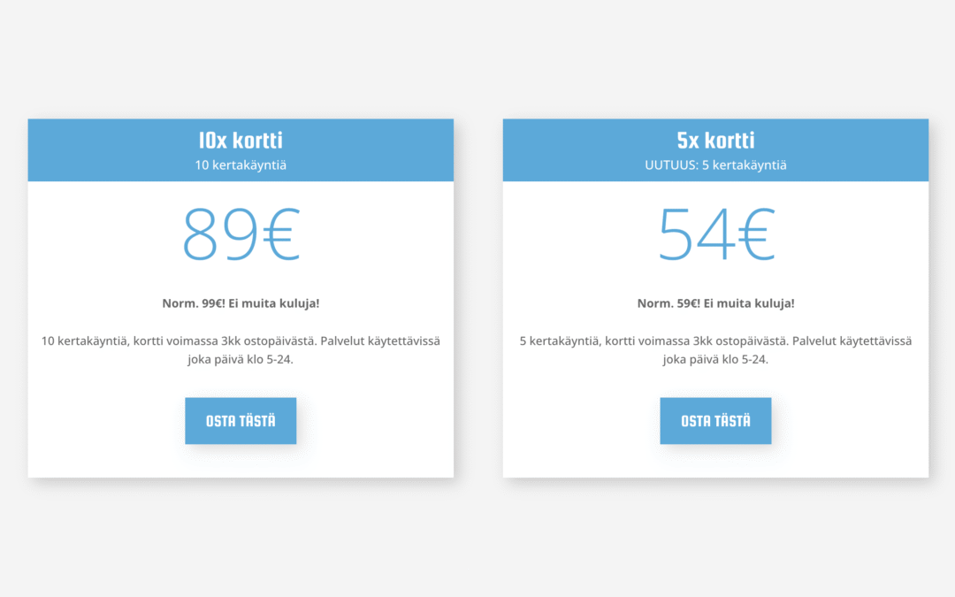Kertakortit satunnaisille treenaajille tarjoushintaan!
